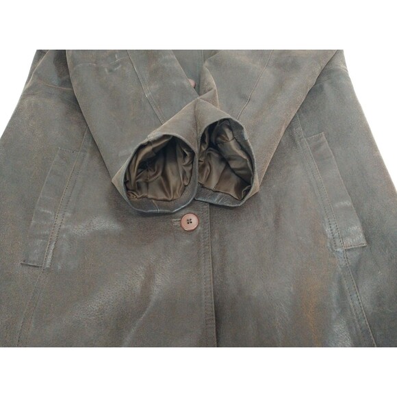 Comint Leather Button Up Jacket Coat Size L Chocolate Brown Pockets Classic - Picture 11 of 15